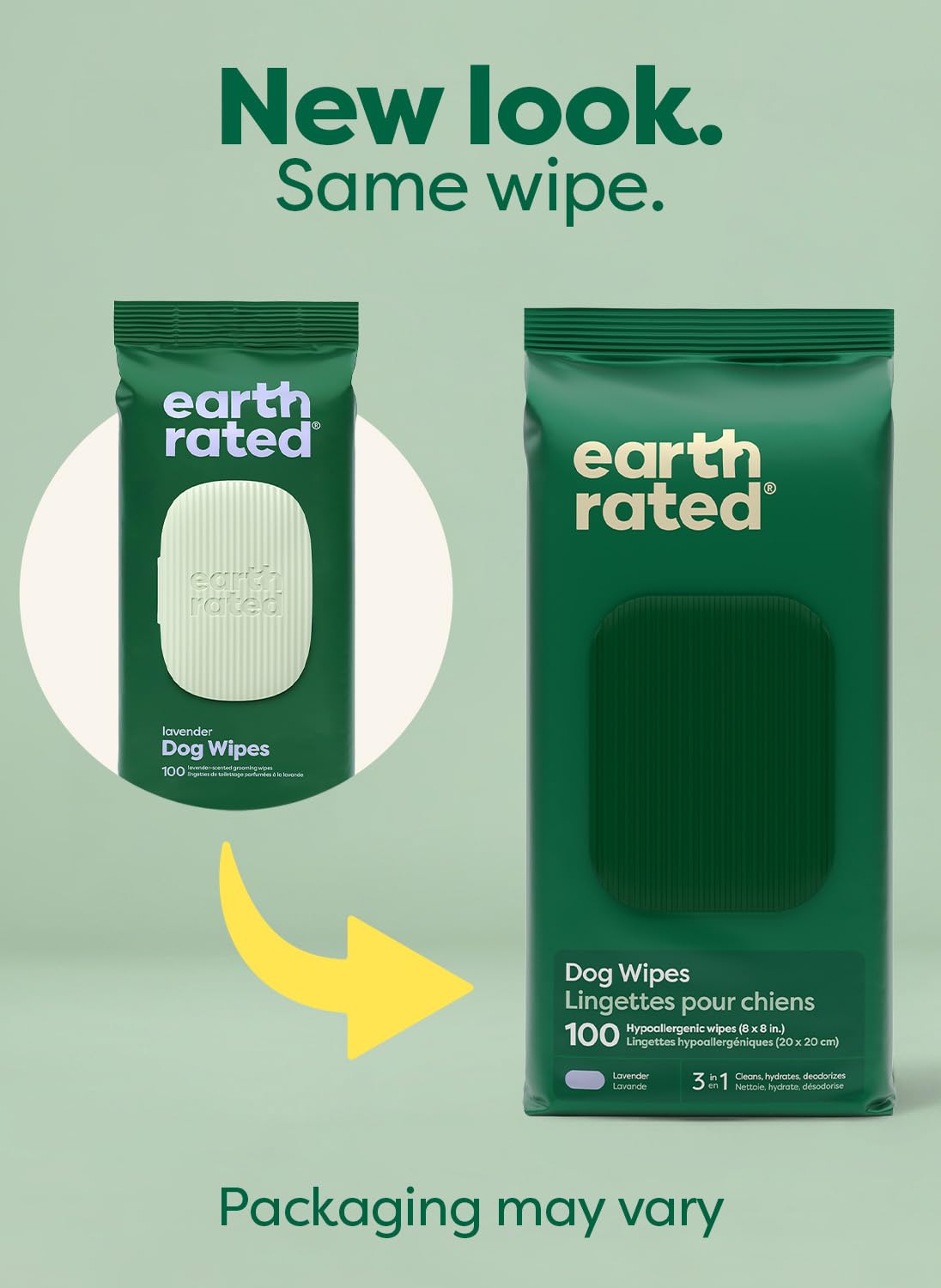 Earth Rated Chusteczki dla Psów, Hipoalergiczne, Czyszczące i Nawilżające, do Pielęgnacji Łap, Ciała i Pupy, Zapach Lawendy, 100 Sztuk
