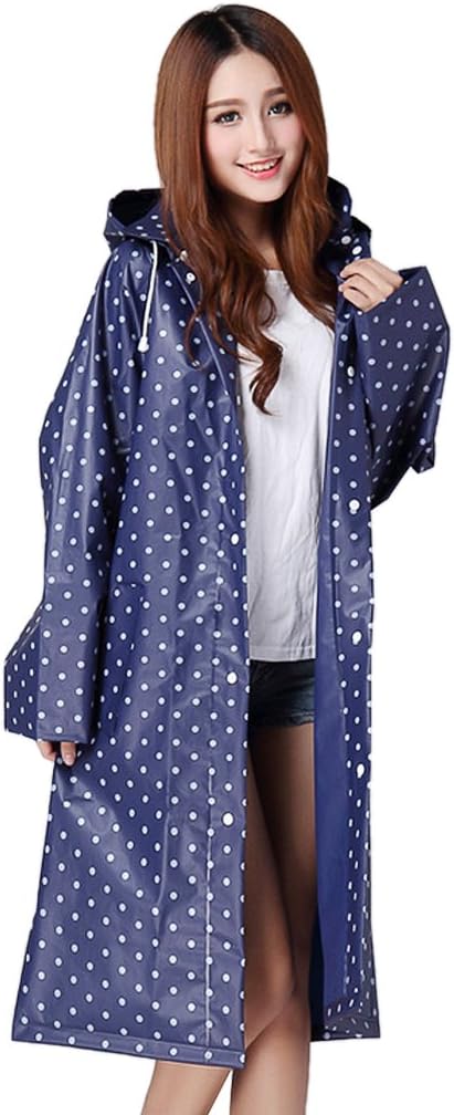 FakeFace BrandWomen's Raincoat Long Sleeves With Hood EVA Polka Dot/Translucent Waterproof Rain Jacket Long Hooded Rainwear Ladies Showerproof Mac With Pouch for Women, Size L, XL, Blue, Red, White, Purple, Grey