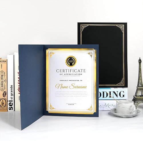 Miniatura 5 de SUNEE Paquete de 10 soportes para certificados azul marino, 250 gsm, para certificados de premio de 8.5 x 11 pulgadas, cubiertas de certificado con