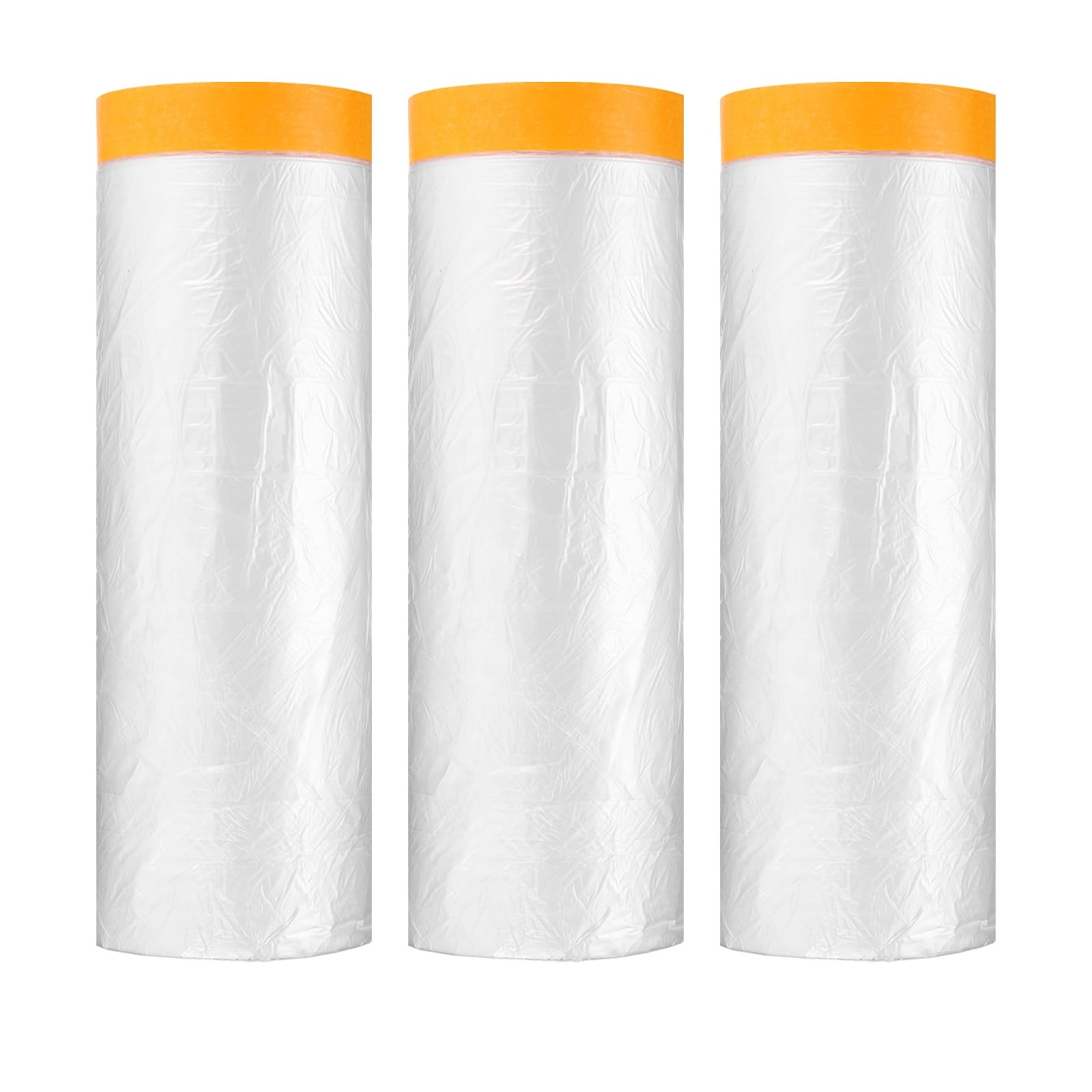 sourcing map 3pcs Pre-Taped Masking Film 43.3" x65ft Adhesive Tape and Drape Painters Plastic Drop Cloth Film with Tape Plastic Sheeting for Automotive Painting Covering, Clear