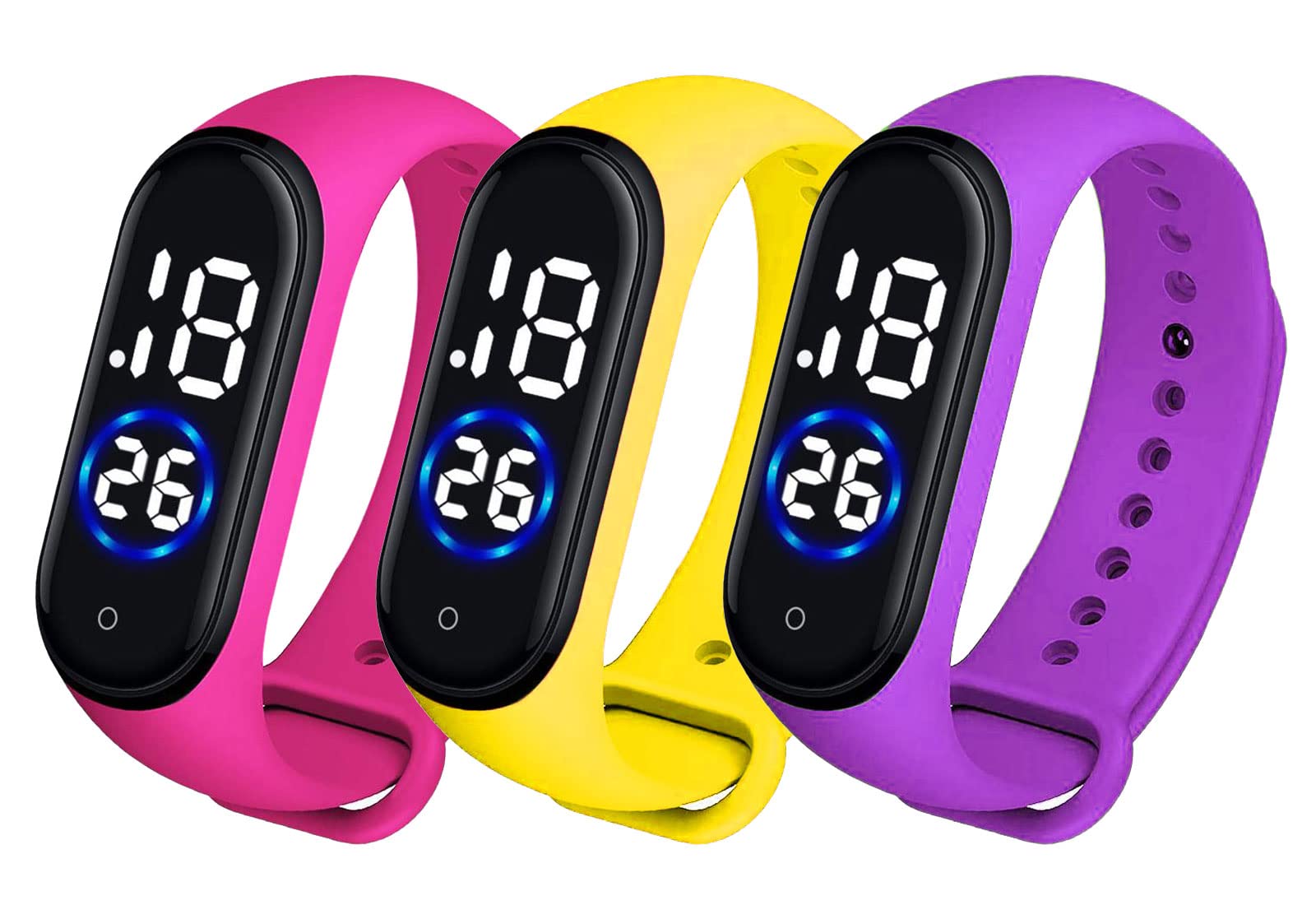 XTIME Slim Digital Led Bracelet Band Watch (Black Dial and Pink, Yellow & Violet Colored Strap) for Boys and Girls Combo Pack of 3 (B09TRWPCSW) Amazon Price History, Amazon Price Tracker