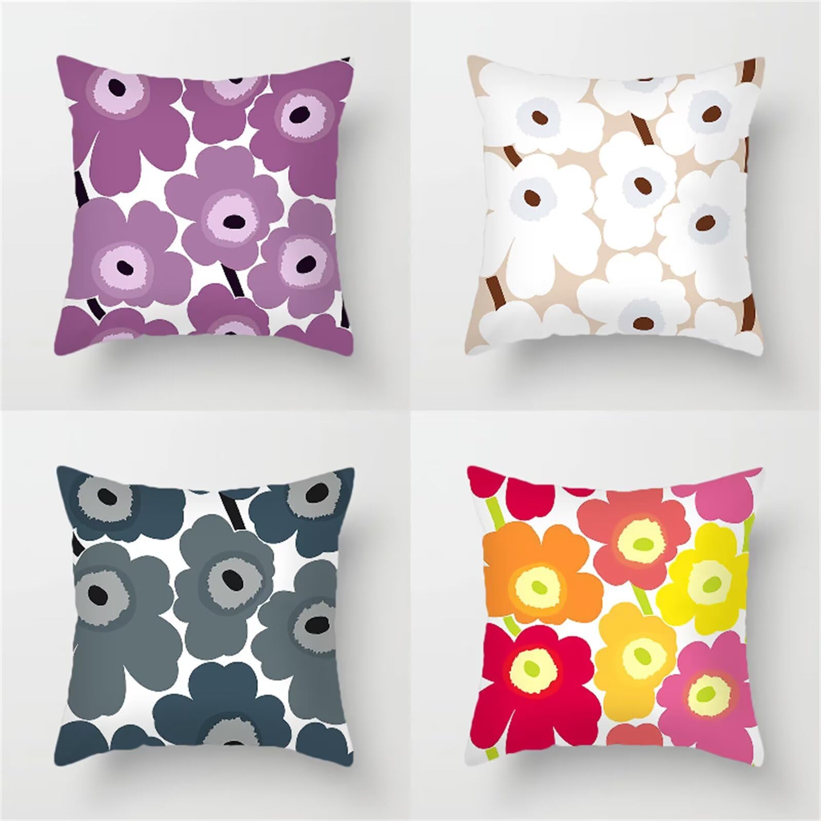 Kolorowe poszewki na poduszki z makami 28 x 28 cali, dwustronne, kwadratowe, lniane, na zewnątrz, na patio, ogród, salon, sofę, dom wiejski, zima, dekoracja domu, prezent świąteczny, zestaw 4 szt., 70 x 70 cm z-65