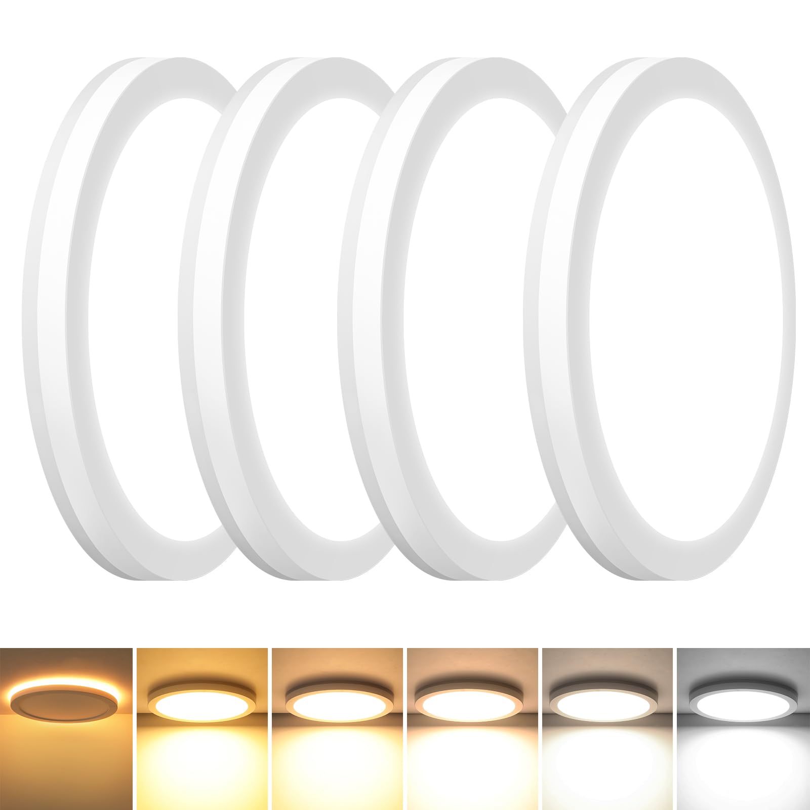 LED Flush Mount Ceiling Light Fixture with Night Light, 5CCT Dimmable LED Ceiling Lamp, 12W 1400LM 2700K/3000K/3500K/4000K/5000K Adjustable 7 Inch Round Panel Light for Kitchen Bedroom Hallway, 4-Pack