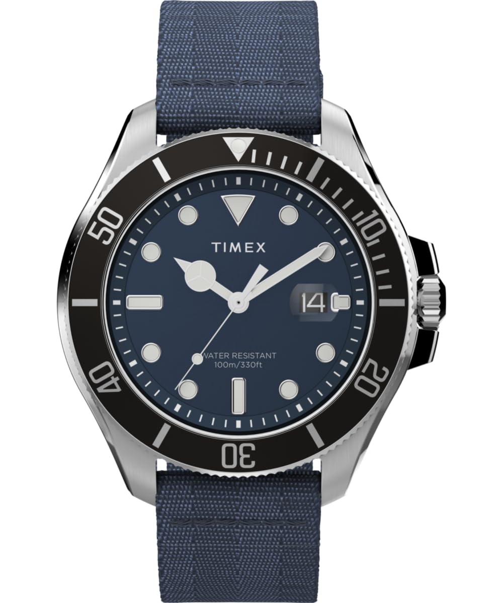 Timex Harborside Coast TW2W62700 - Orologio da uomo, 44 mm, cinturino in tessuto blu e quadrante blu
