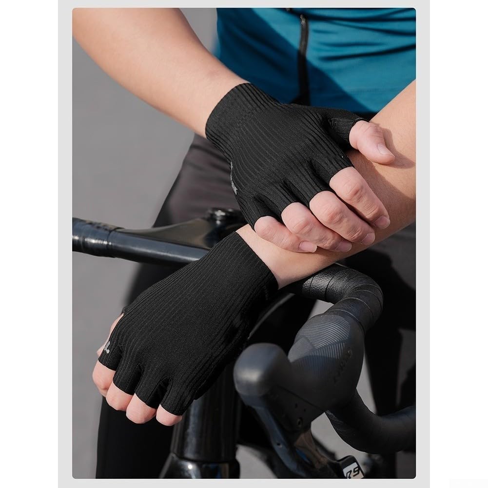 Guanti da ciclismo estivi, leggeri, traspiranti, con ventilazione in rete 3D, palmo imbottito, per fitness, allenamento, colore nero, S