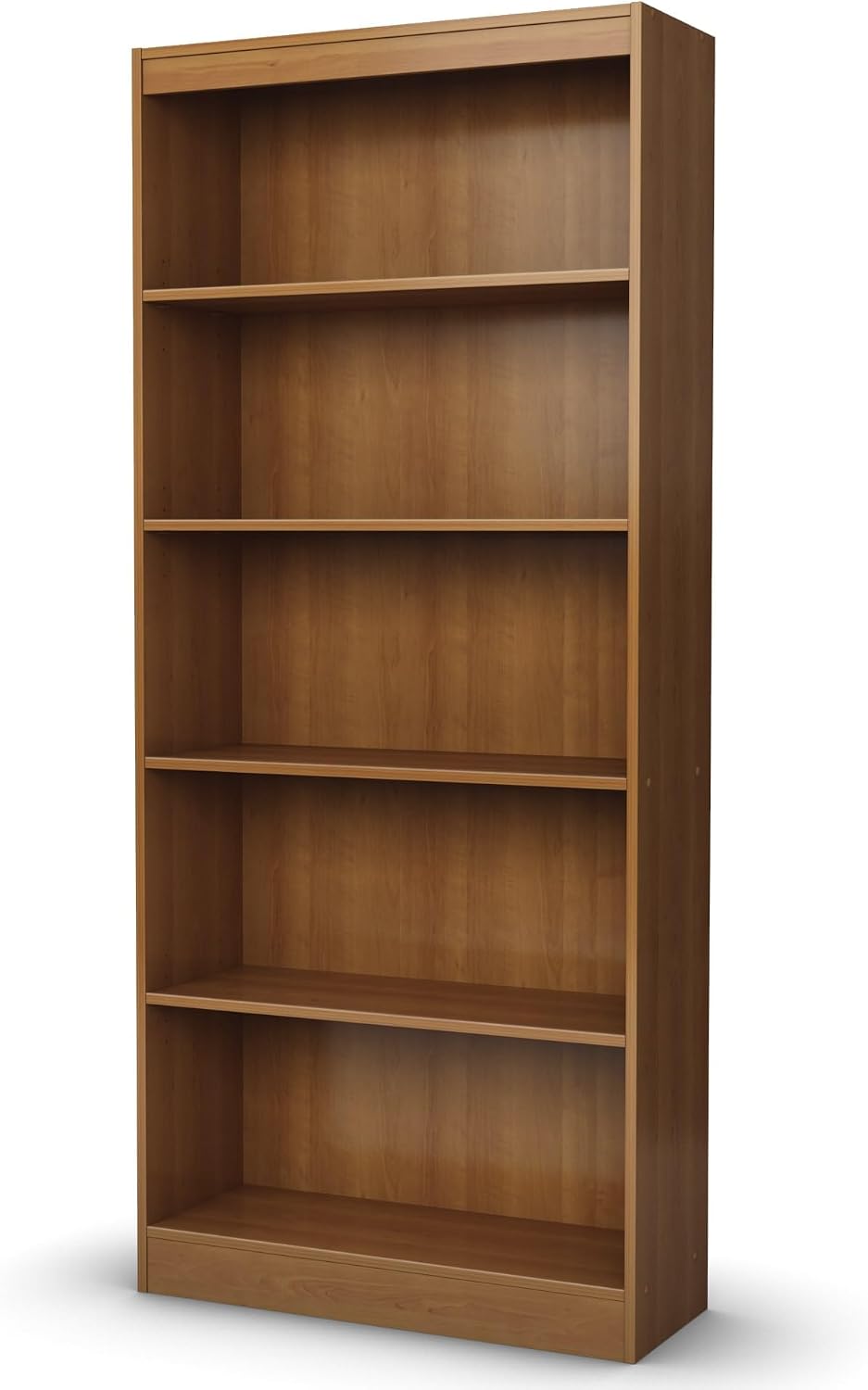 Pemberly Row 5-Shelf Wood Bookcase, 71.25" H x 30.75" W x 11.5" D, Morgan Cherry Finish, Contemporary Style, Adjustable and Fixed Shelves, Durable Storage for Office or Home
