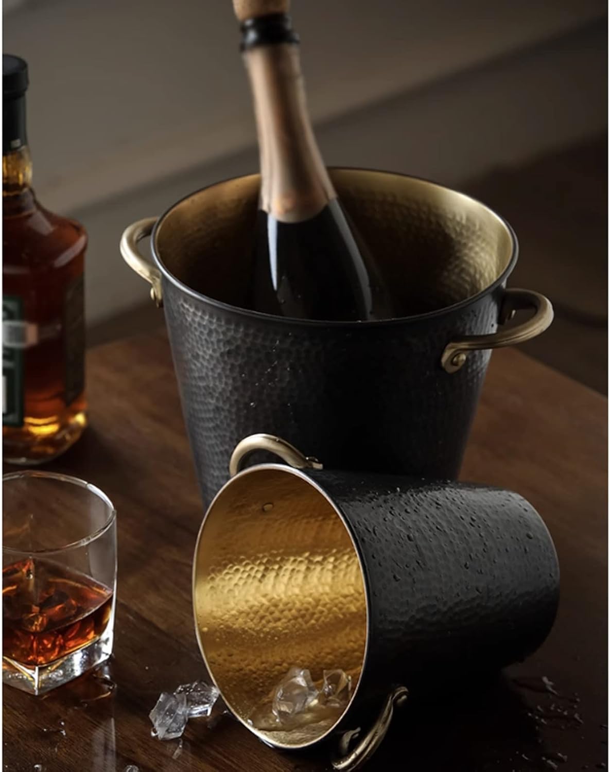 ice Bucket, Ice Bucket Hammered Copper,Retro Style Handmade Metal Insulated,Great for Home Bar,Chilling Beer