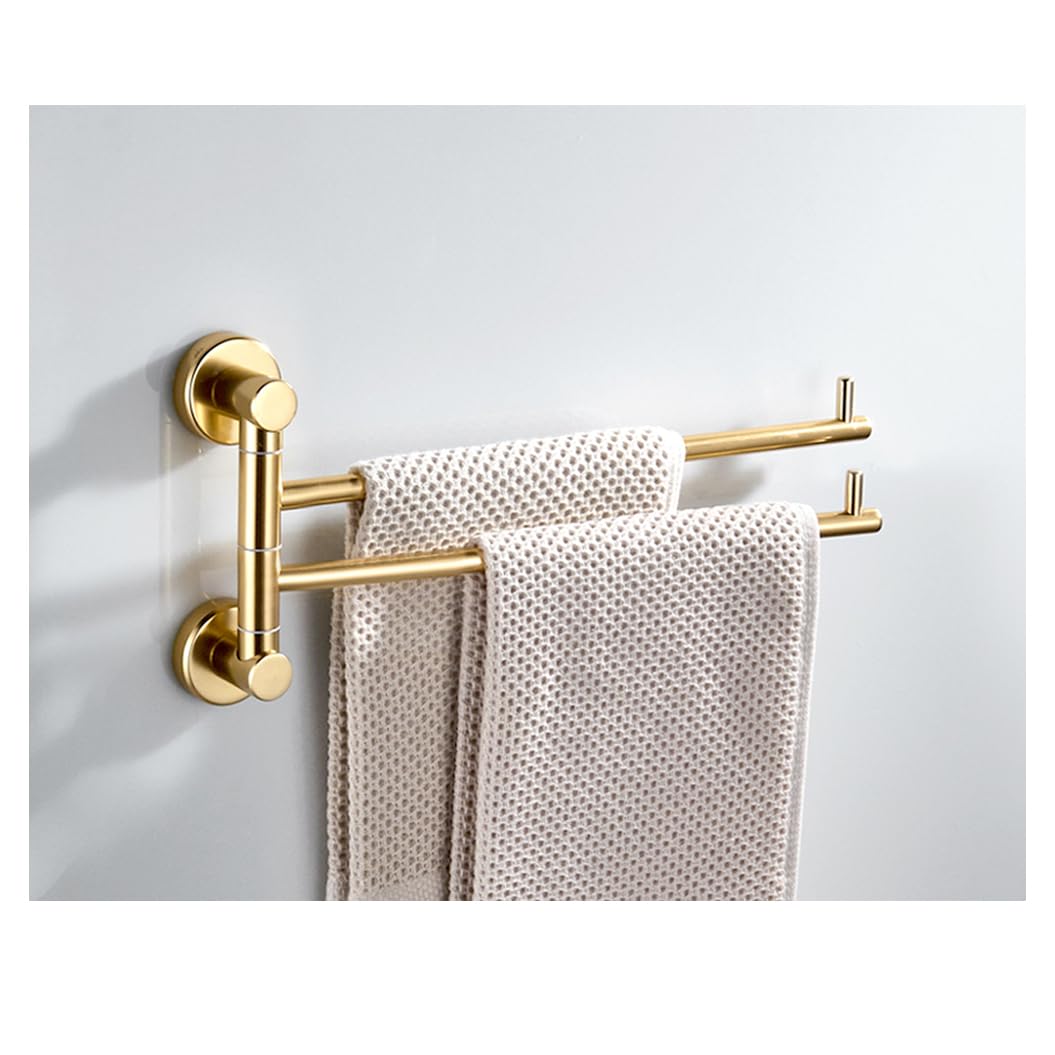 LMYSXAOZ Modern Gold Bath Towel Holder Swing Out Bar, Bathroom Hand Rack 4-Bar Folding Arm Swivel Hanger Wall Mount,Space Saving Swinging Bar for gold-2Bar