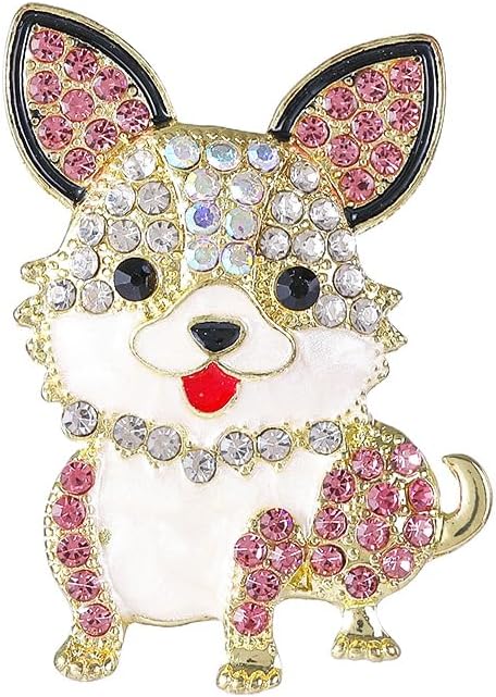 Cute Puppy Dog Brooch for Women Men Imitation Rhinestone Cartoon Animal Lapel Pins Badge for Suit Dress Clothing Bags Accessories Lovely Happy Puppy Corsage Decoration Jewelry for Pet Lovers