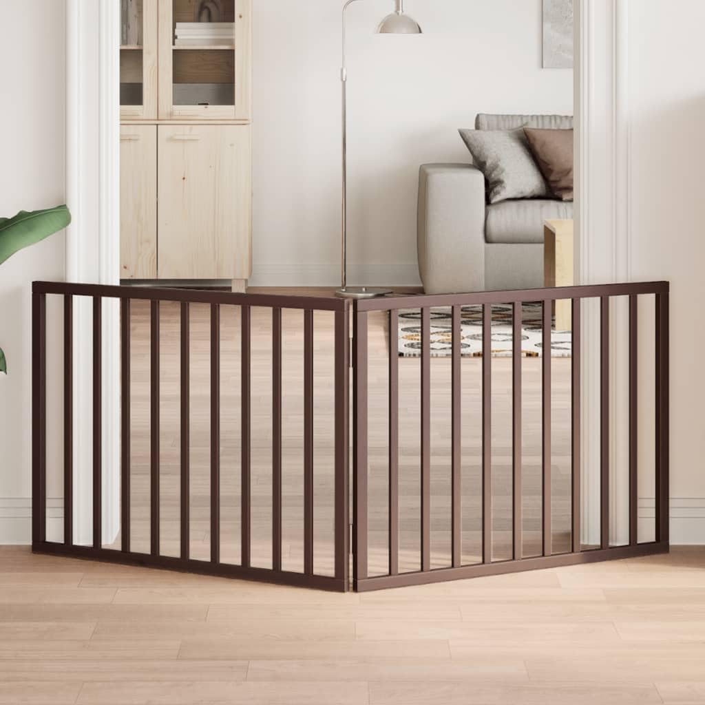 vidaXL Puerta para Perros Plegable 2 Paneles Madera álamo marrón 160cm