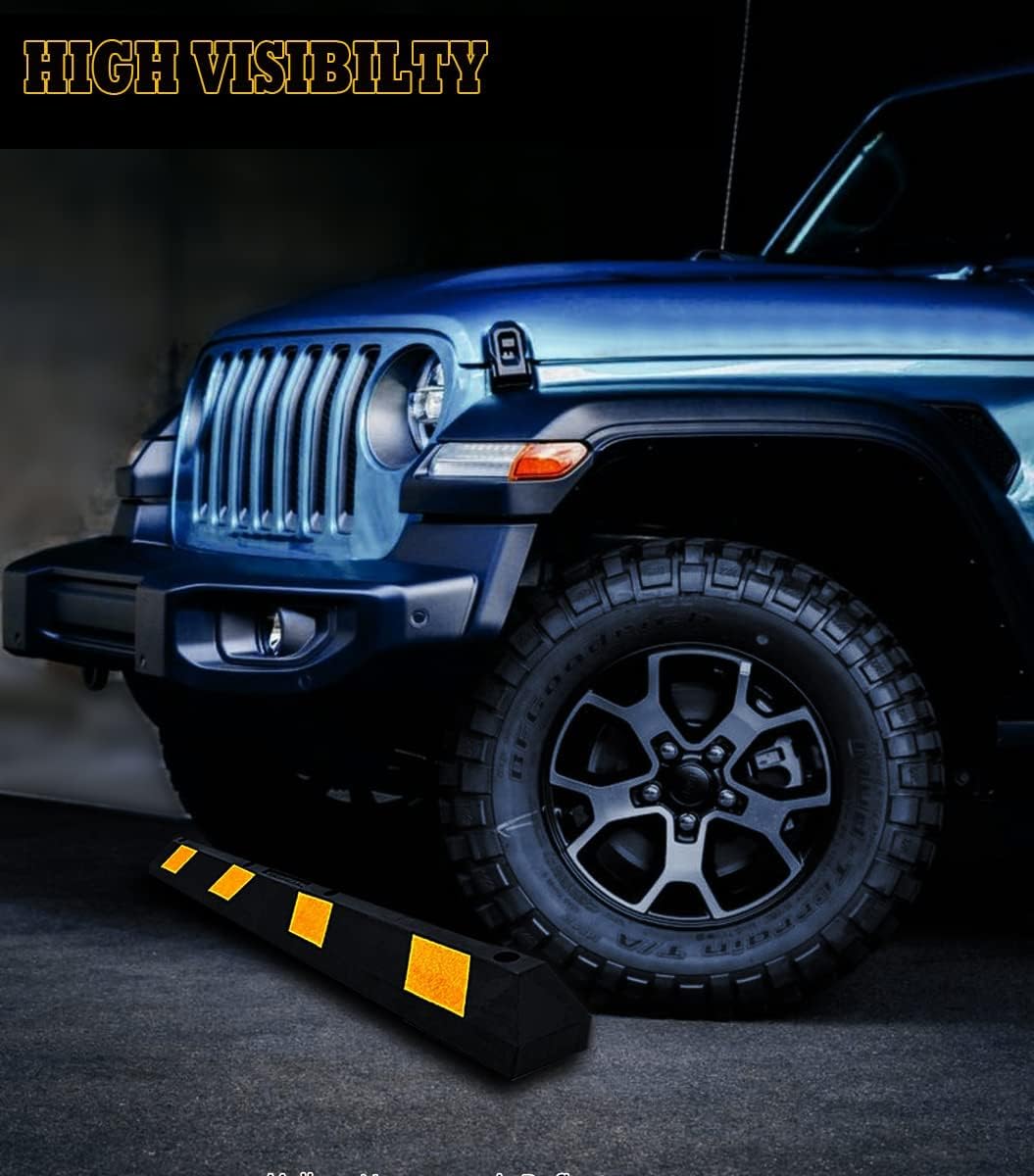 VaygWay Premium Quality Large Heavy Duty Rubber Parking Curb- 72” Stopper w/Yellow Reflective Tape Car Garage Wheel Stopper Curb- Driveway Professional Grade Parking Stopper (10 Pack 72" Parking Curb)