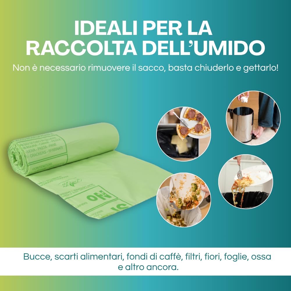 Virsus 500 Sacchi Raccolta Umido e Organico cm 50x60 Capacità 30 Litri biodegradabili e compostabili sacchetti piccoli spazzatura Bio