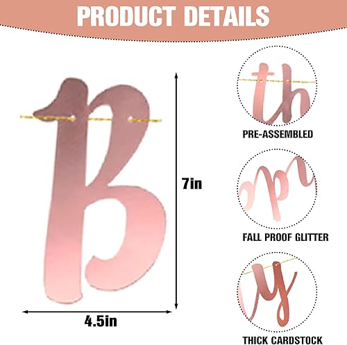 Miniatura 3 de Kit de decoración de cumpleaños número 40, 12 piezas de decoraciones de fiesta de cumpleaños de oro rosa con banderines de feliz cumpleaños 40,