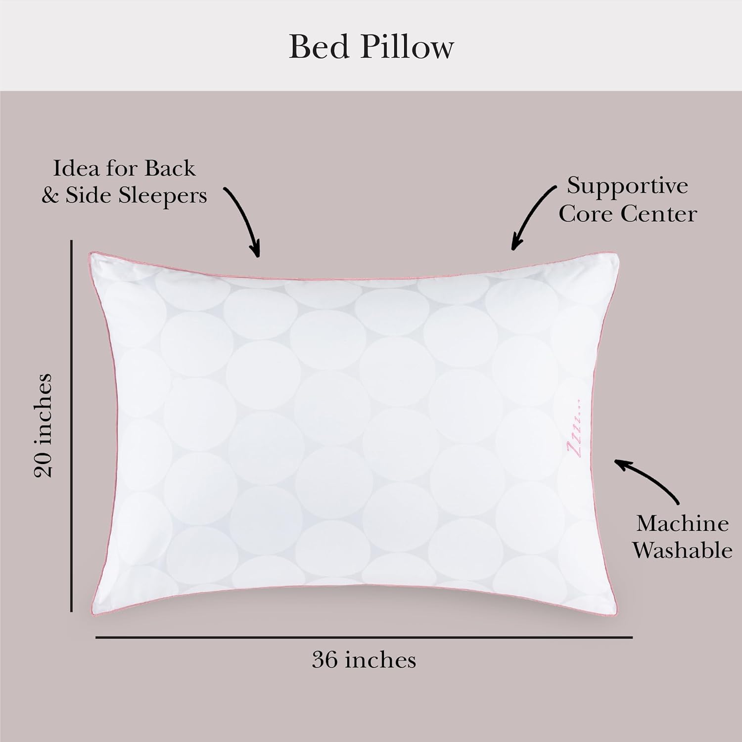 kate spade new york Joy Dot Endless Loft 18" x 36", Medium Firm Pillow with Foam-Core and 2" Gusset for Maximum Support, Best for Back or Side Sleepers, King, White