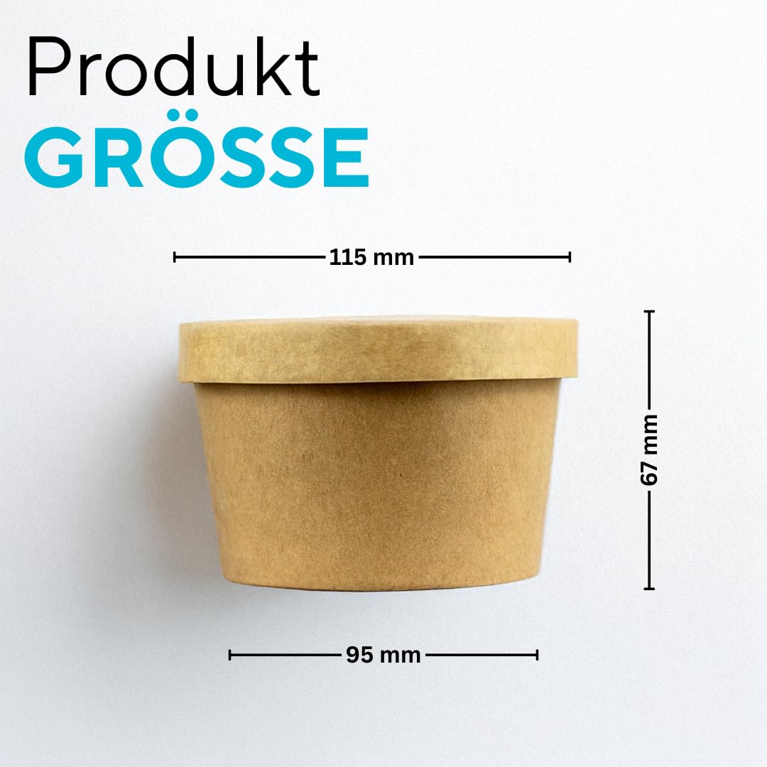 Enpack Suppenbecher Braun 12oz/350ml - Auslaufsichere Schüssel mit Deckel für den Gastronomie & Privat Bereich, Einweg Suppenschalen aus Kraftpapier, Formaler Stil, Nachhaltige Pappschale (300)