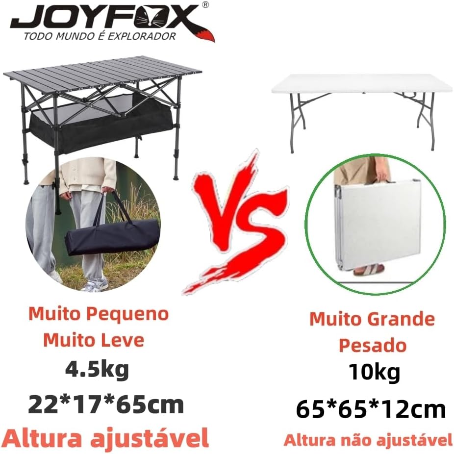 JOYFOX Mesa Dobrável 120cm Ultraleve Portátil Altura Ajustável Resistente Para Camping Garden Life Acampamentos Churrascos Piqueniques Caminhadas Pesca Preto JOYFOX Mesa Dobrável 120cm Ultraleve Portátil Altura Ajustável Resistente Para Camping Garden Life Acampamentos Churrascos Piqueniques Caminhadas Pesca Preto