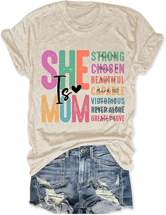 Mom Shirt for Women She is Mom Graphic Tees Mothers Day T Shirt Mama Life Crewneck Short Sleeve T-Shirt Tops