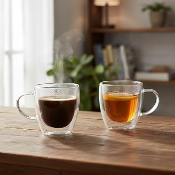 Deconox 2'li Çift Cidarlı Borosilikat Cam Fincan Seti - 100 ml Espresso ve Türk Kahvesi Bardağı - Isıya Dayanıklı El Yakmayan Modern Tasarım (2 Adet)