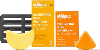Ethique Beauty Clarifying Shampoo & Conditioner Bar + Storage Tray Set for Oily Hair & Build-up with Castor Oil - Plastic-Free, Vegan, Cruelty-Free