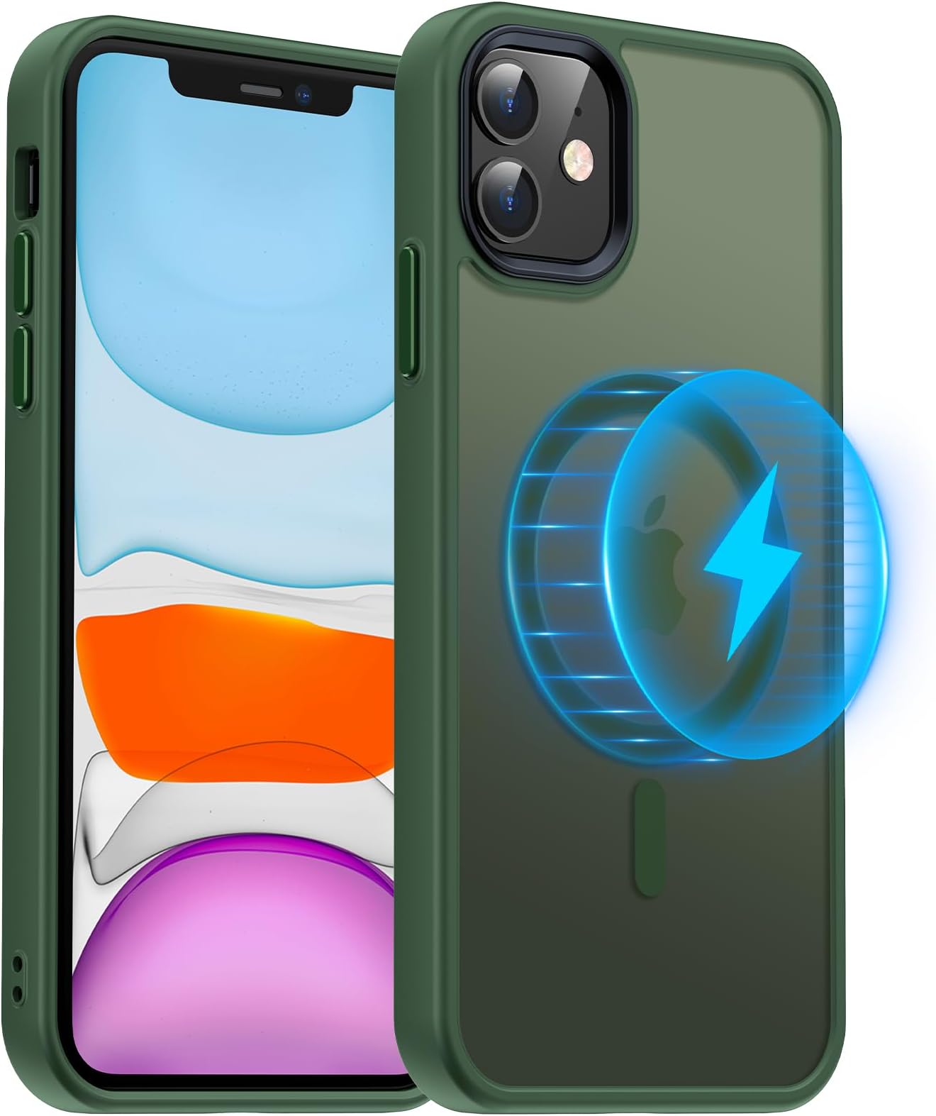 Meifigno Magnetic Case for iPhone 11, [Military Grade Protection & Compatible with Magsafe], Translucent Matte PC with Aluminum Alloy Keys, Shockproof Phone Case for iPhone 11 6.1”, Alpine Green