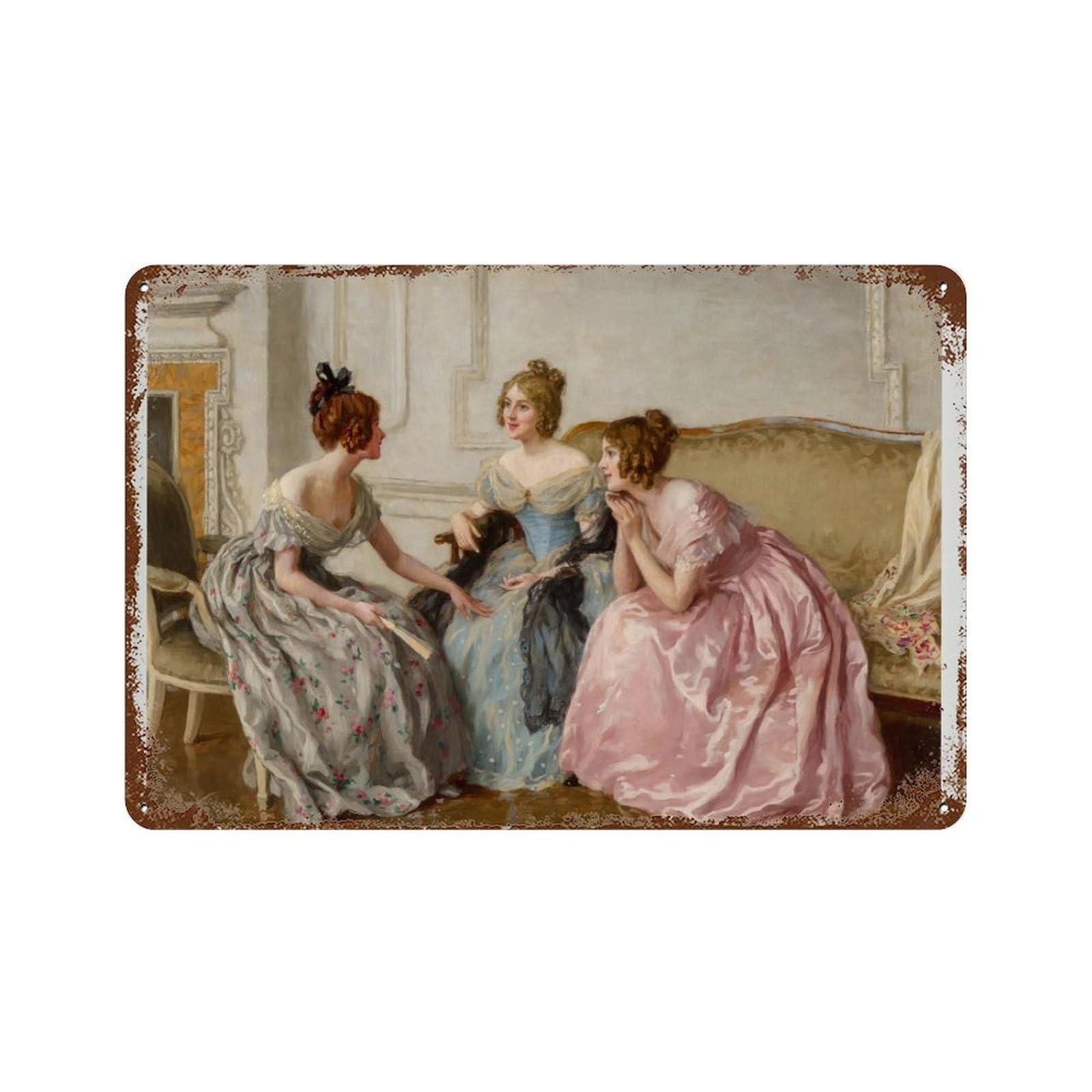 xiaoxiaoshen Victorian Women ， 19th Century Gossip Girls Wall Decor Art Metal Tin Poster Modern Home Decor Art Home Bar Shop Decorations Vintage Sign 20x30cm