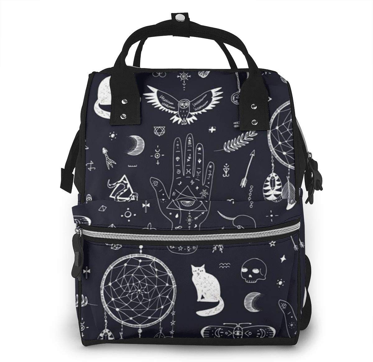 Diaper Bag Backpack Travel Bag Large Multifunction Waterproof Doodle Hand Drawn Objects Witchcraft Cloth Fabric Stylish and Durable Nappy Bag for Baby Care School Backpack