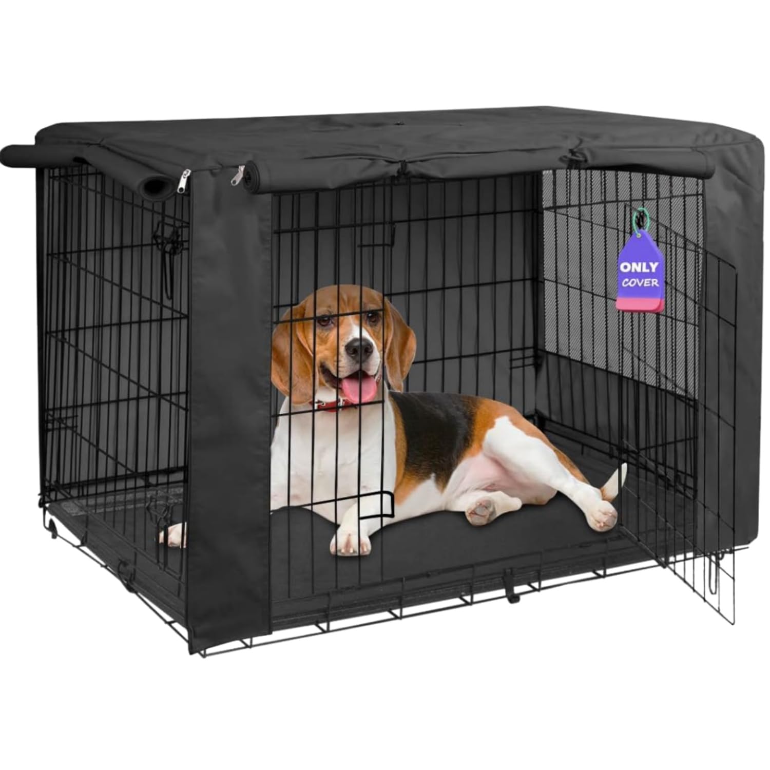 HiCaptain 42-Inch Dog Crate Cover with Mesh, Waterproof Kennel Cover, Black