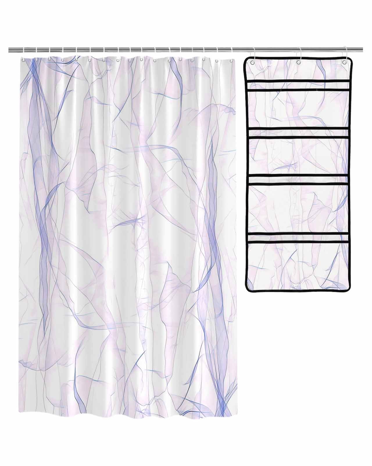 HERBED Shower Curtain Shower Organizer Set Abstract Purpler Gradient Marble Texture Water Repellent Bathroom Shower Curtain Hanging Mesh