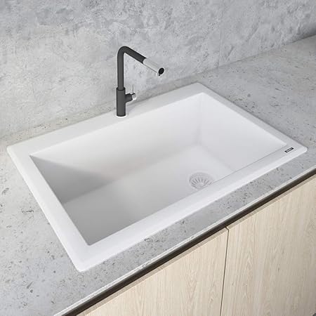Ruvati 33 x 22 inch Granite Composite Drop-in Topmount Single Bowl Kitchen  Sink - Arctic White - RVG1033WH