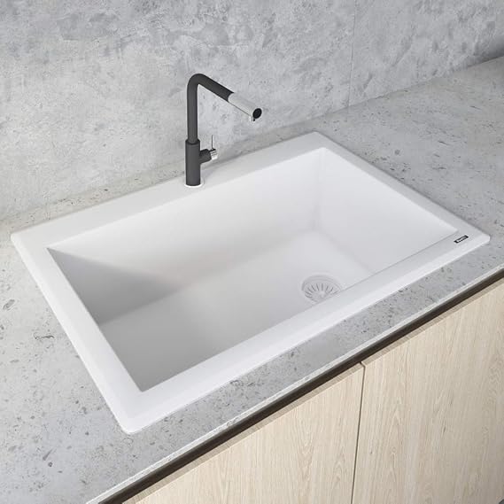 Ruvati 33 x 22 inch epiGranite Drop-in Topmount Granite Composite Quartz Single Bowl Kitchen Sink - Arctic White - RVG1033WH