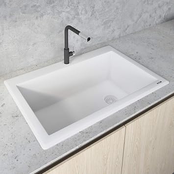 Ruvati 33 x 22 inch epiGranite Drop-in Topmount Granite Composite Quartz Single Bowl Kitchen Sink - Arctic White - RVG1033WH