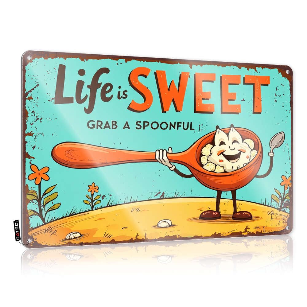 Funny Tin Signs Vintage Life Is Sweet, Grab A Spoonful! Tin Sign Decaor Sign Tin Signs(30X40CM)