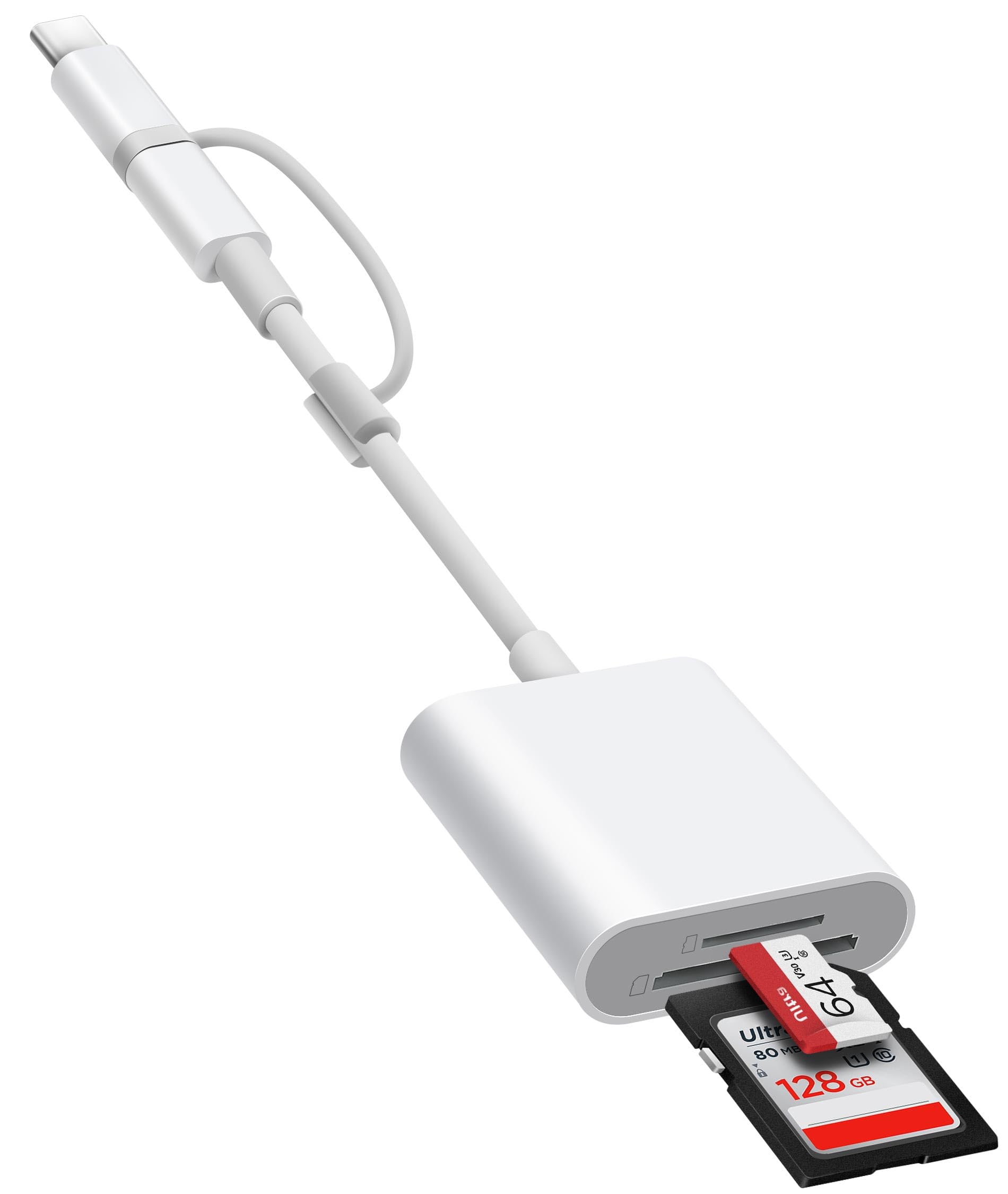 BnmxTek SD Card Reader for iPhone, SD Card Adapter with Lightening & USBC Dual-Connector for iPhone 5-14, USB-C iPhone 15, iPad, Mac or MacBook,
