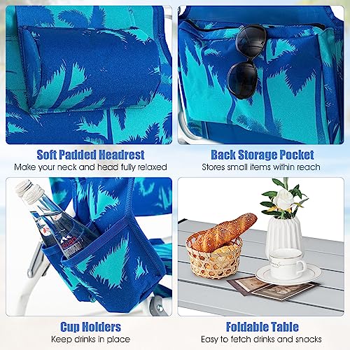 Image of Tangkula Backpack Beach Chair with Table, 5-Position Lay Flat Beach Chairs with Cooler Bag, 2 Cup Holders, Towel Bar, Lightweight Low Folding Beach Chair with Backpack Straps