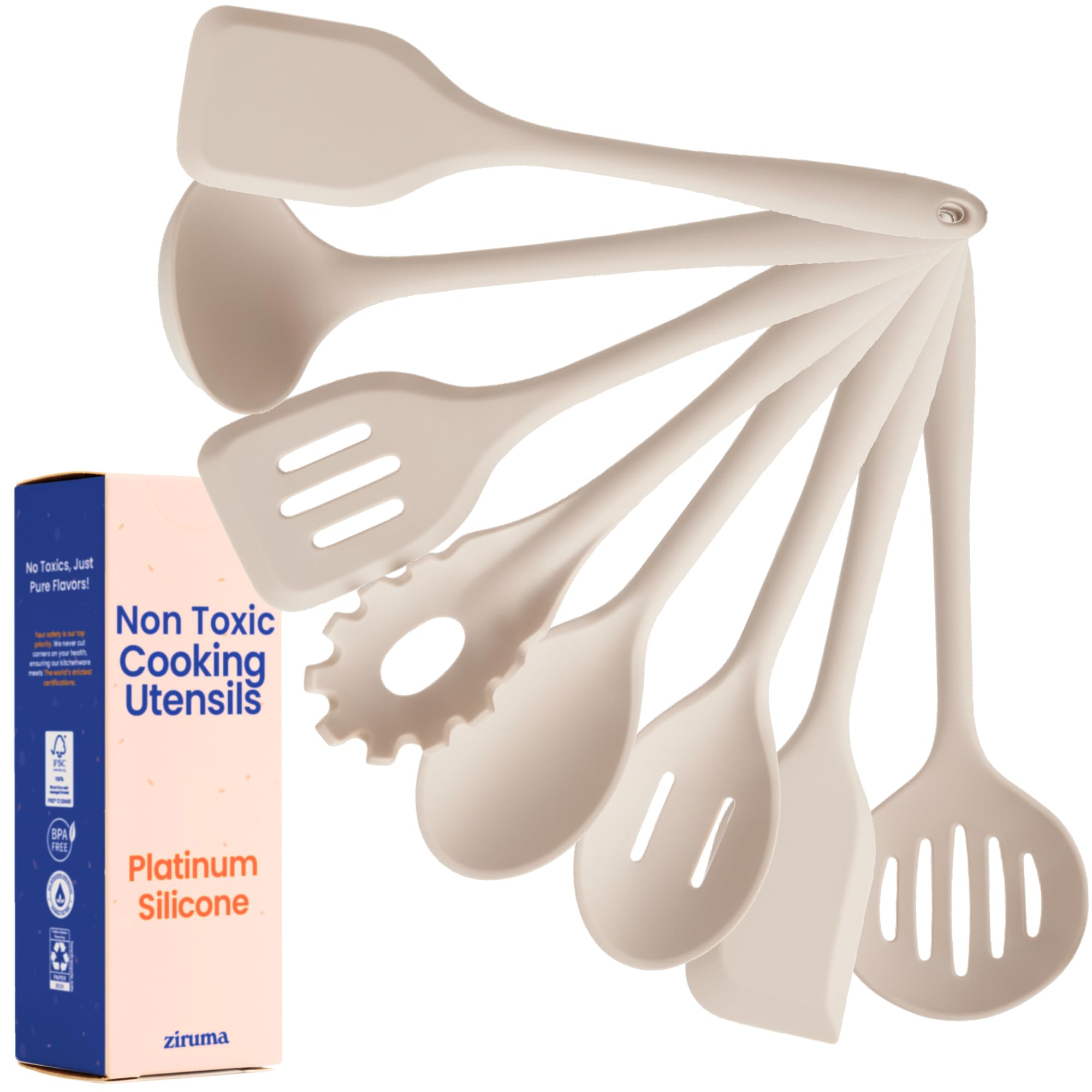Non-Toxic Platinum Silicone Kitchen Utensil Set of 8 – Non-Scratch Cooking Spoons & Spatulas