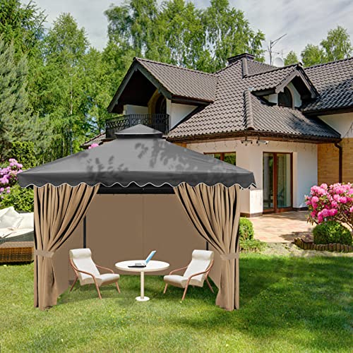 Gazebo Universal Replacement Privacy Curtain, 12'X12' Gazebo Curtains Outdoor Waterproof, 4-Panels Sidewall with Zipper for Patio, Garden and Backyard (Only Curtains, 12'X12', Beige) - Image 7