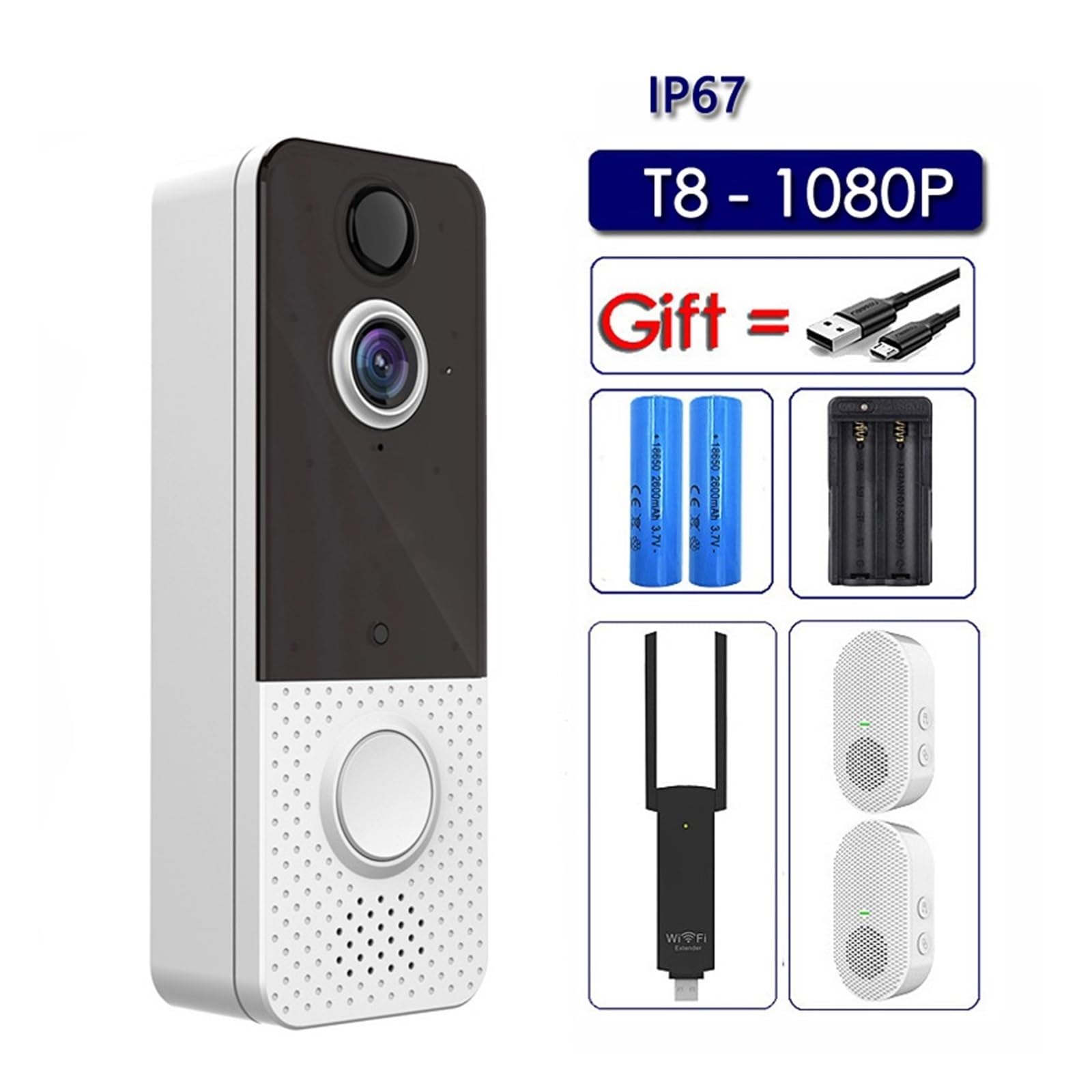 Amazon.co.jp: T8 IP67 WIFI 耐候性スマートビデオドアベルカメラ