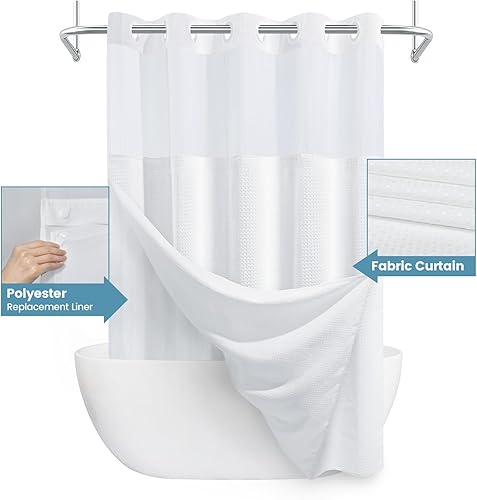 Miniatura 4 de Cortina de ducha blanca sin gancho con forro a presión, 230 GSM, cortinas de ducha para baño, 71 pulgadas de ancho x 74 pulgadas de alto