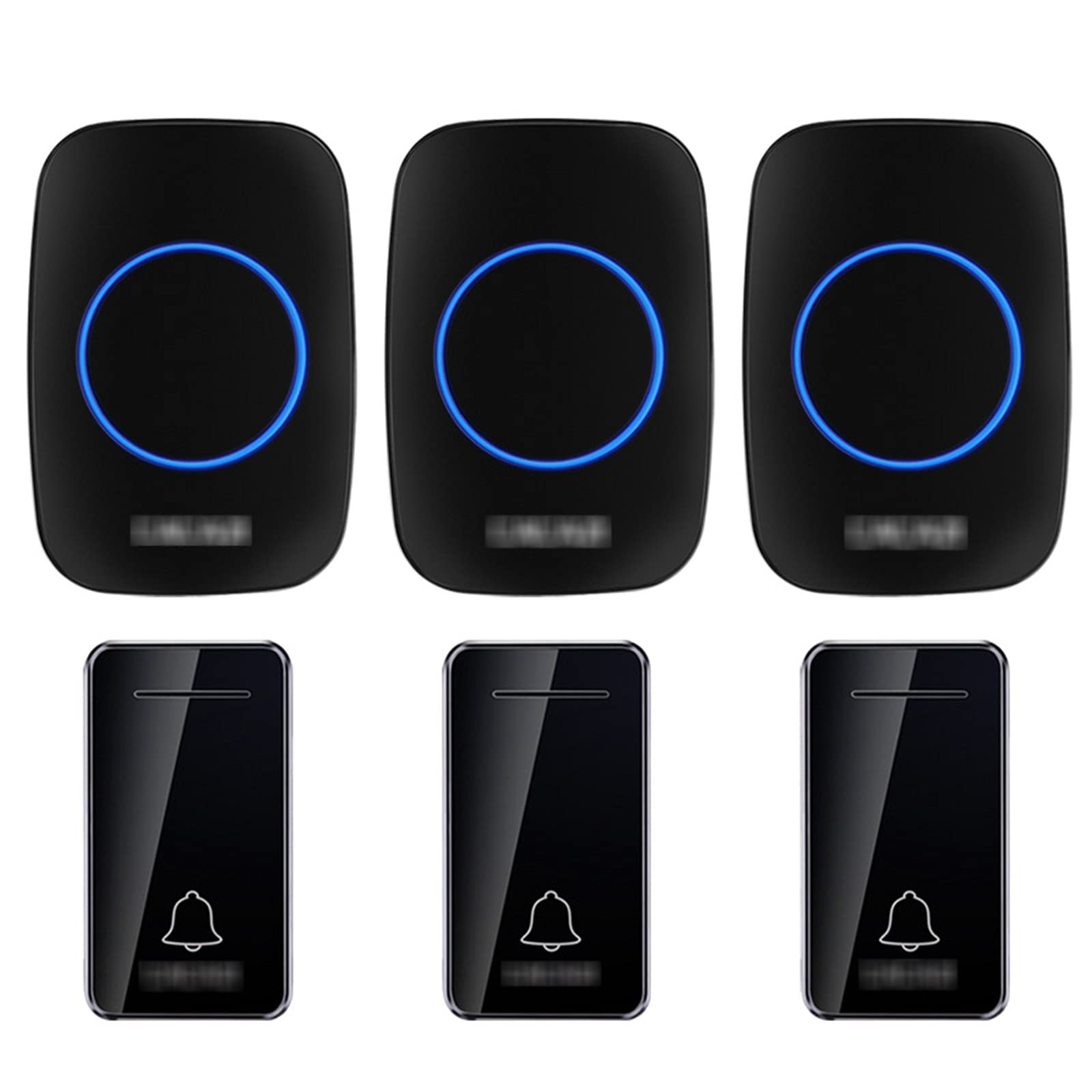 Campanello Wireless Impermeabile, Lungo Raggio di 650 Piedi, 36 campanelli, Volume a 4 Livelli, campanelli autoalimentati Senza Fili per casa, Ufficio, Nero, Nero