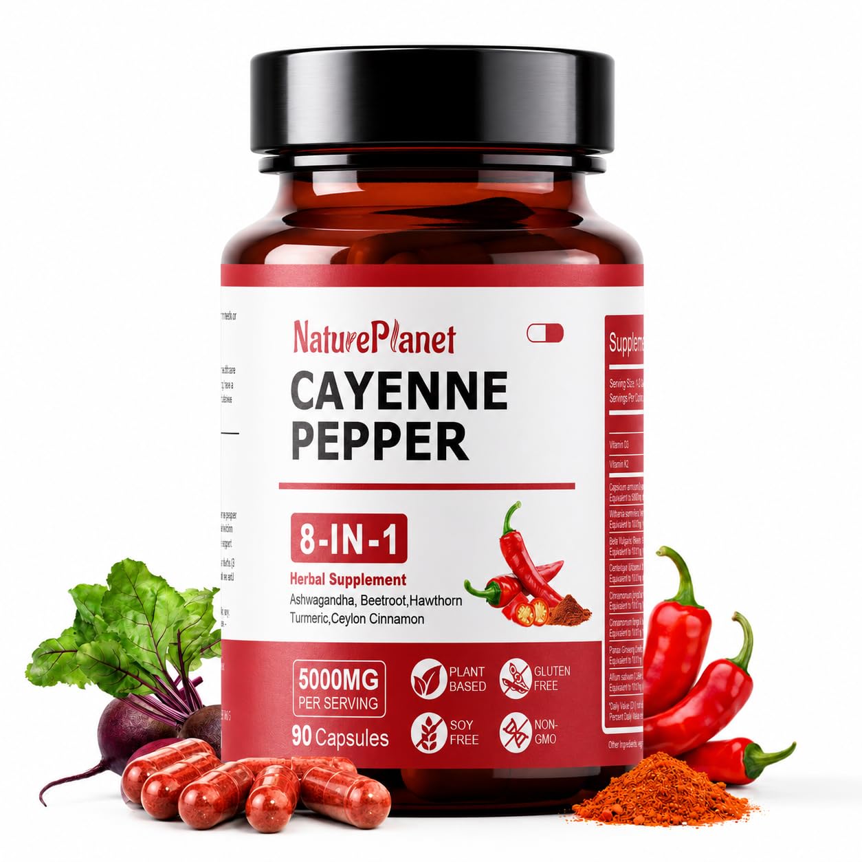 NaturePlanet Suplemento de Pimenta-Caiena com Extrato de Pimenta-Caiena 250 mg, 90 cápsulas