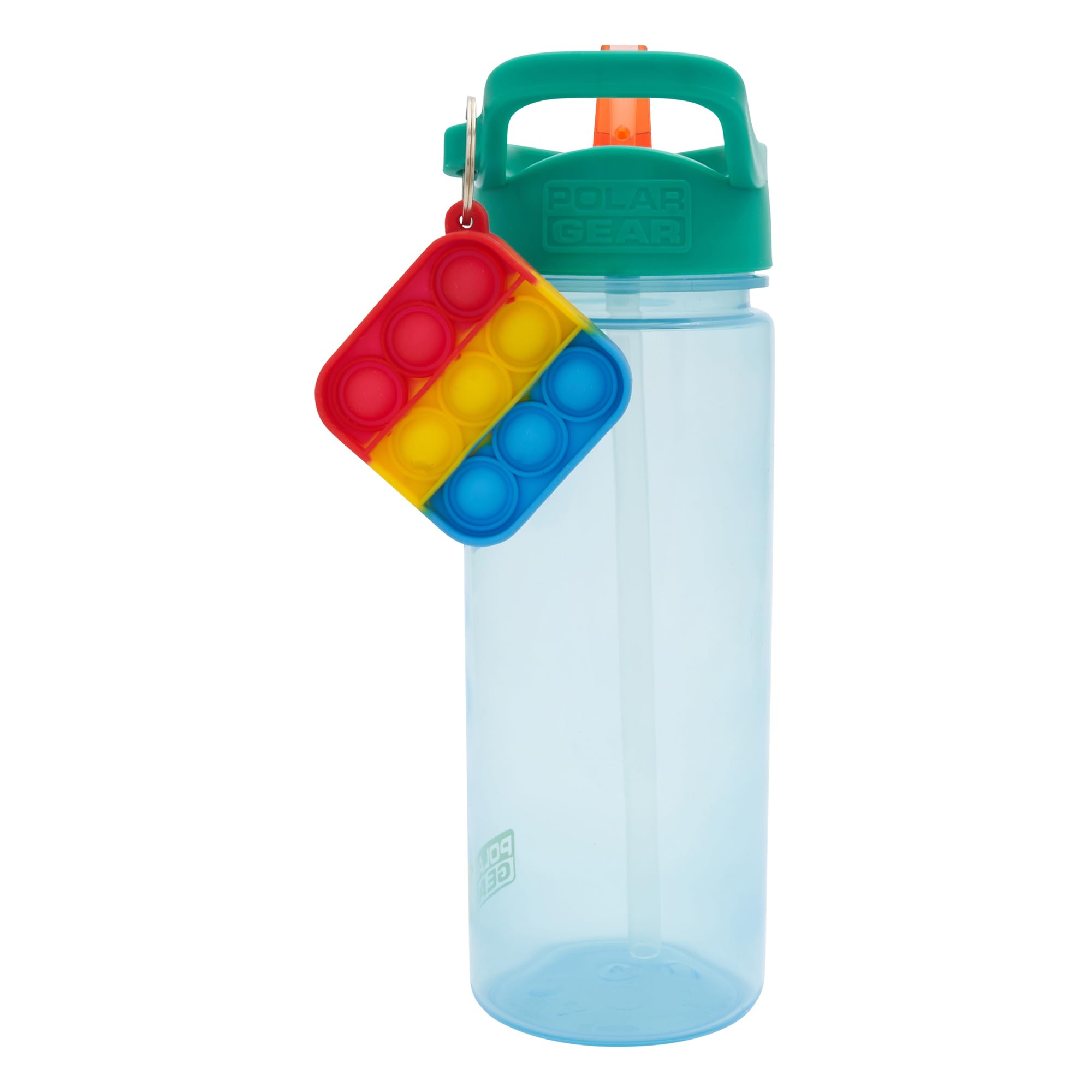 Polar Gear Popit 500ml Kids Water Bottles with Straw Back to School Supplies - Popit Bottle with Sensory Keyring Charm, Red, Blue, Green, Yellow, Orange