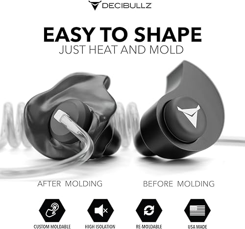 Miniatura 2 de Decibullz Juego de Auriculares de Radio de Seguridad Moldeados a Medida, Termoajustables Diseñados para Radios de Tubo Acústico Claras, Aislamiento