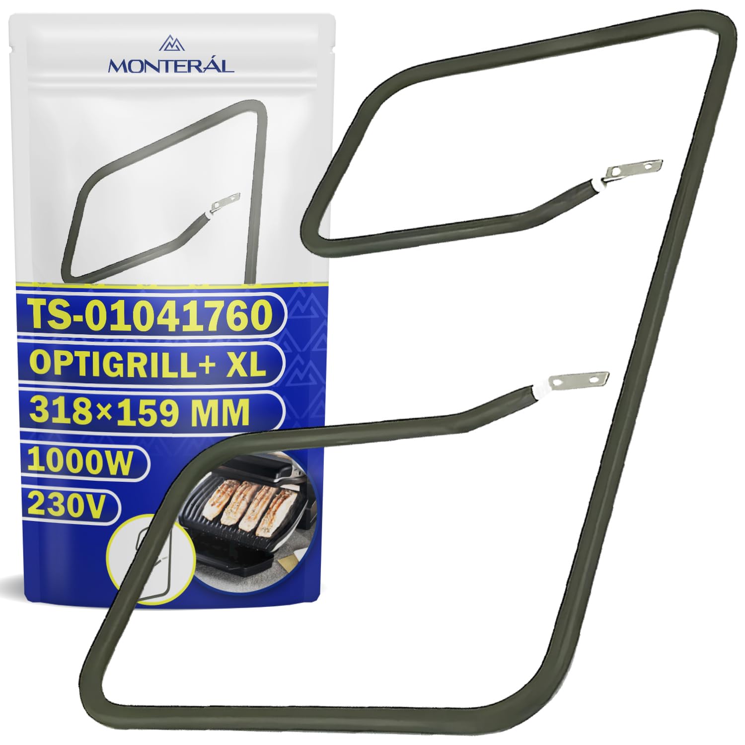 MONTERAL Unteres Heizelement für Kontaktgrill 1000W 230V 318x159 mm mit dem Originalcode TS-01041760 für Tefal OptiGrill+ XL - Garantie 10 Jahre