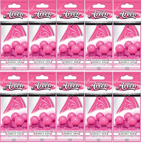 AREON Mon Auto Lufterfrischer Bubble Gum Duft Autoduft Kaugummi Pink Rosa Hängend Aufhängen Anhänger Spiegel Pappe 2D Wohnung (Set Pack x 10)