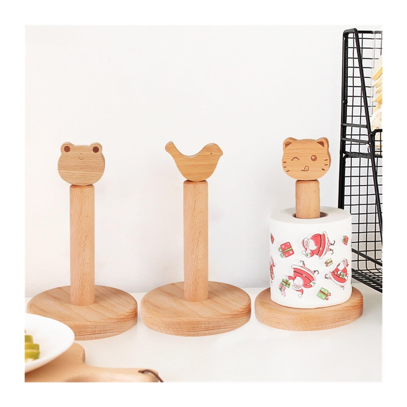 Portarotolo da Cucina Portasciugamani di Carta in Legno, portaoggetti for Carta da Cucina, portaoggetti for Pellicola Trasparente for Cartoni Animati Portarotoli Cucina(Birds)