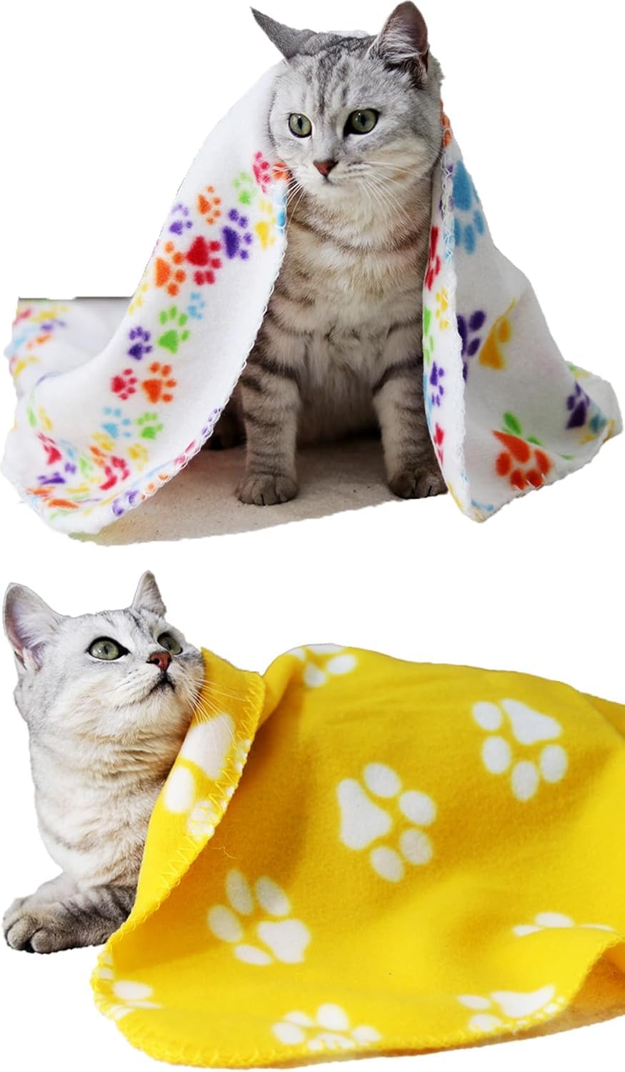 TBK Pets Double-Sided Fleece Pet Blanket, Soft Snuggle Blanket for Dogs and Cats Machine Washable (2 White, Yellow, 28x24/70x60cm) - Image 2