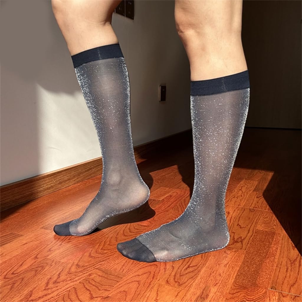 Men's Glossy Middle Calf Dress Socks for Business Professional Prom Attires Soft Breathable Nylon Fabric Prom