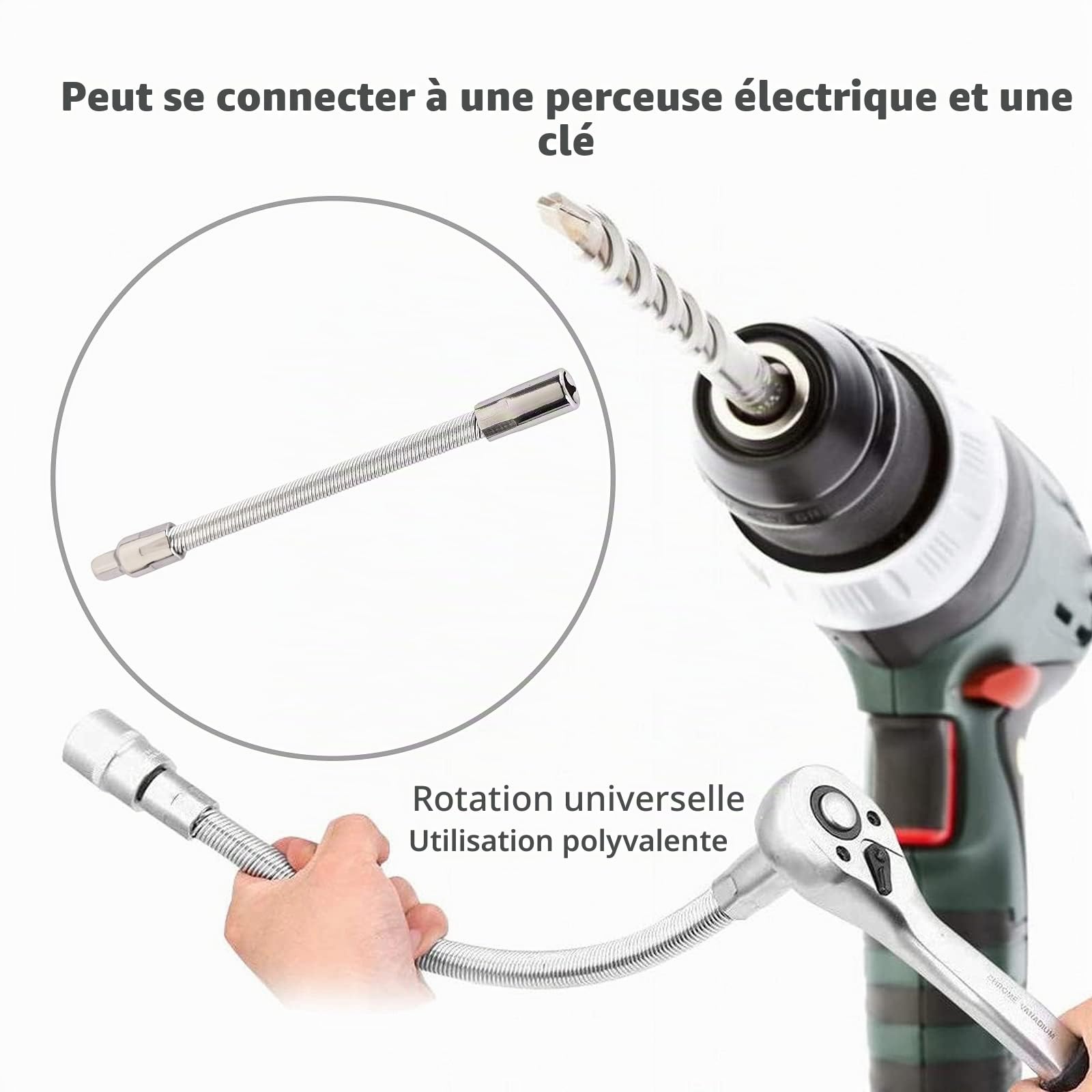 Lot de 3 rallonges flexibles en acier inoxydable Argenté 1/4" 3/8" 1/2"