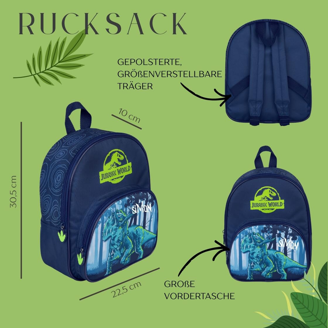 Undercover Zaino asilo dinosauro T-Rex ragazzi – Personalizzato con nome – Zaino per bambini con tasca anteriore – 2 scomparti 25 x 31 x 10 cm