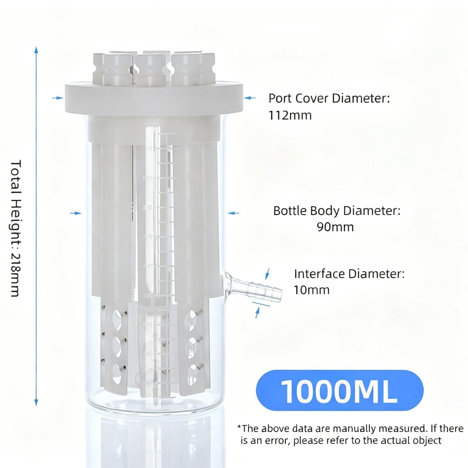 Reactor De Biopelícula De Vidrio De Alto Borosilicato De 1000 ML – Recipiente De Cultivo Anaeróbico De Grado De Laboratorio con Agitación Magnética, para Simulación Microbiana E Investigación